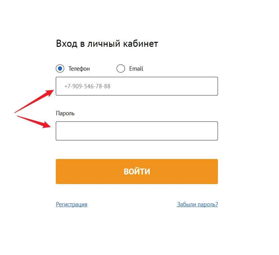 вход по номру телефона или email